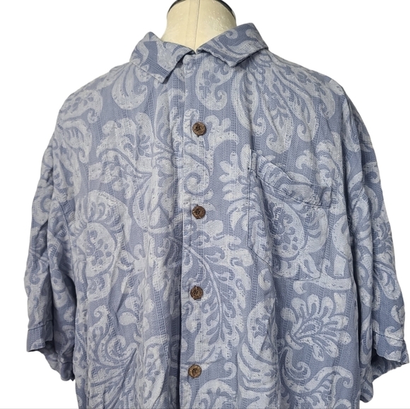 Tommy Bahama Blue Button Down Short Sleeve Silk Shirt XL - Picture 2 of 5